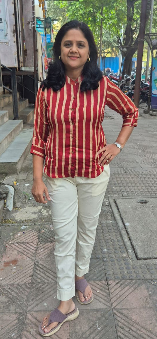 Maroon Hand Block Modal Silk Shirt
