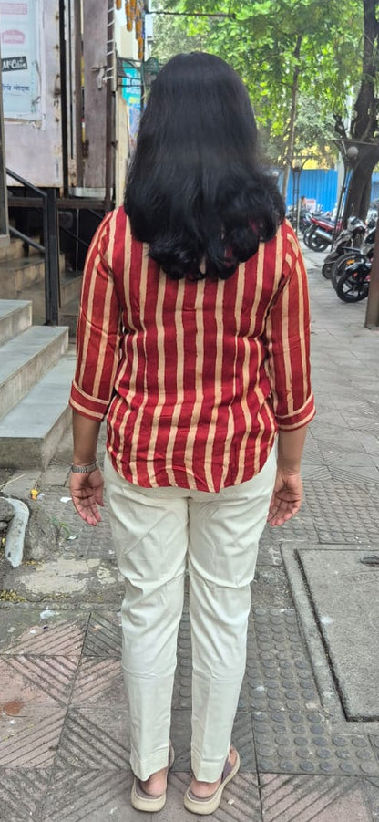 Maroon Hand Block Modal Silk Shirt