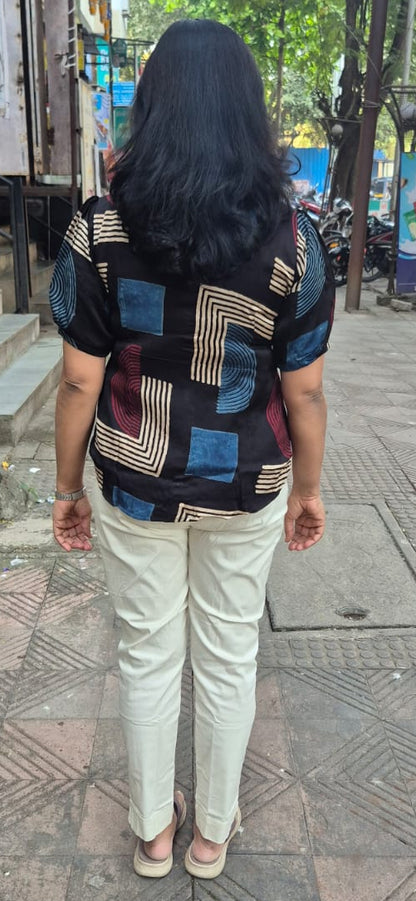 Black Hand Block Modal Silk Shirt