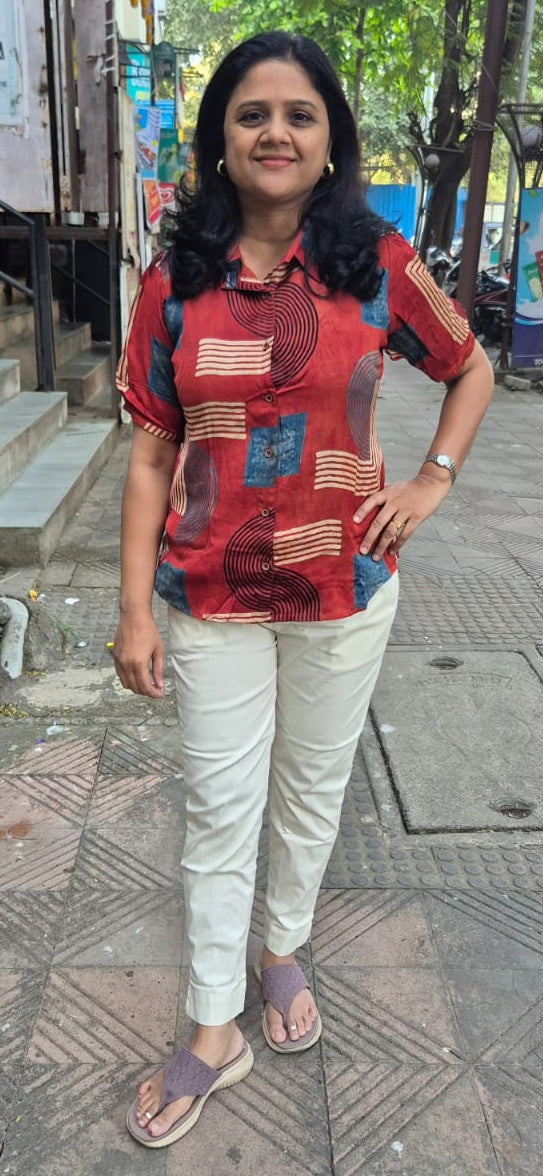 Maroon Hand Block Modal Silk Shirt