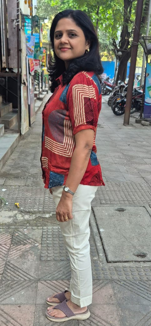 Maroon Hand Block Modal Silk Shirt
