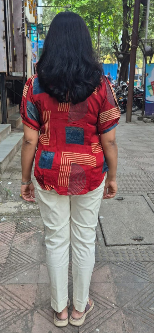 Maroon Hand Block Modal Silk Shirt
