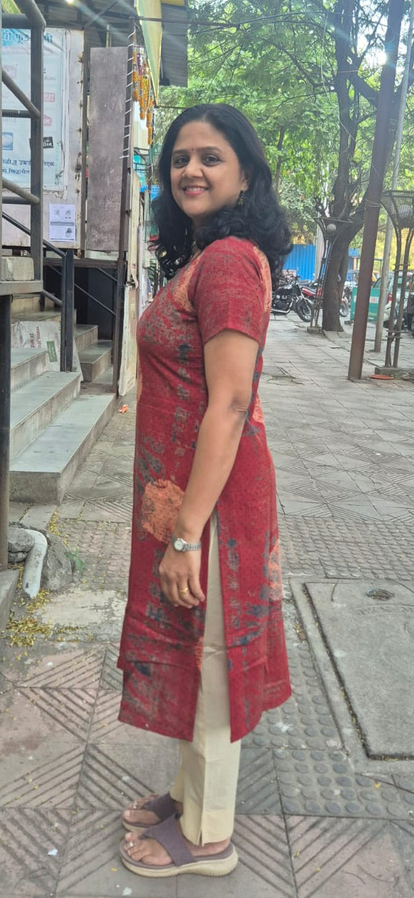 Maroon Slub Cotton Hand Block Printed Kurta