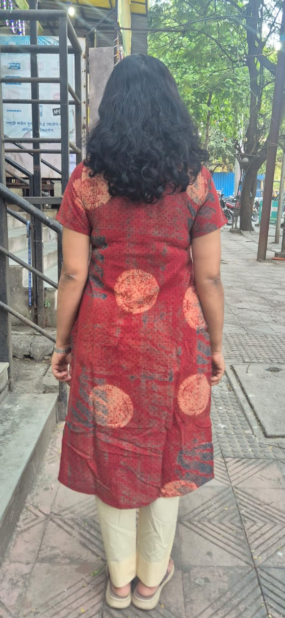 Maroon Slub Cotton Hand Block Printed Kurta