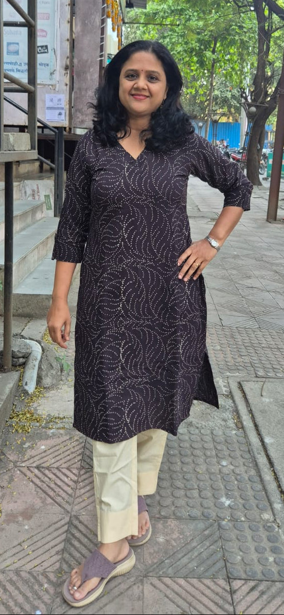 Black Slub Cotton Hand Block Printed Kurta