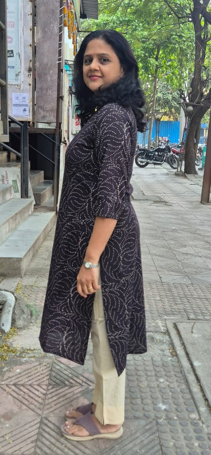 Black Slub Cotton Hand Block Printed Kurta