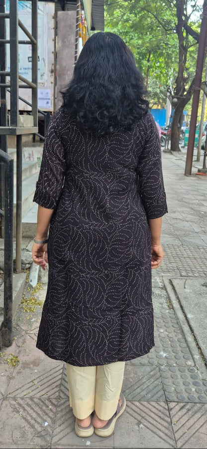Black Slub Cotton Hand Block Printed Kurta