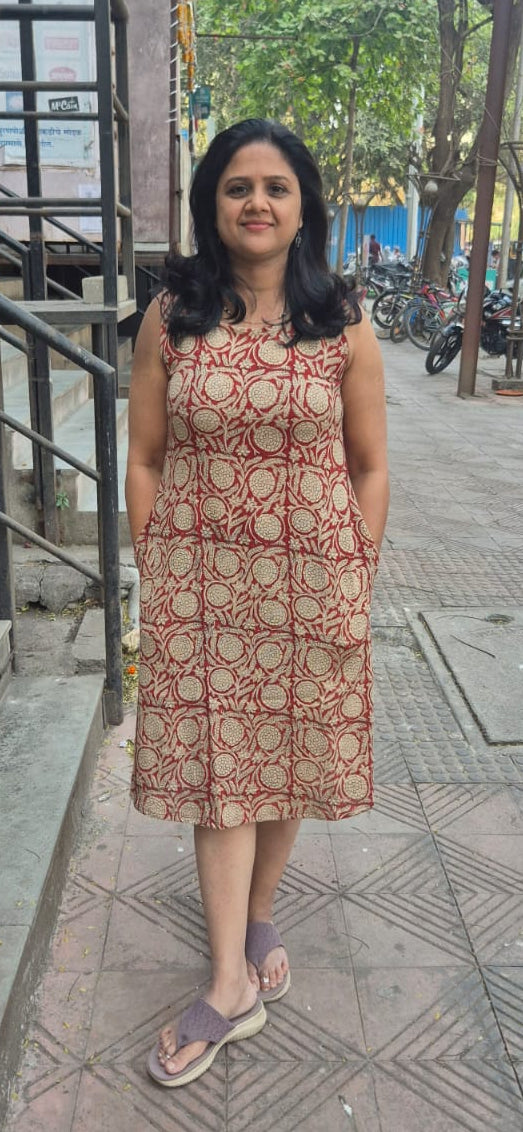 Maroon Slub Cotton Hand Block Printed One Piece