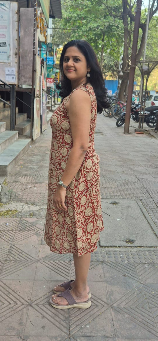 Maroon Slub Cotton Hand Block Printed One Piece