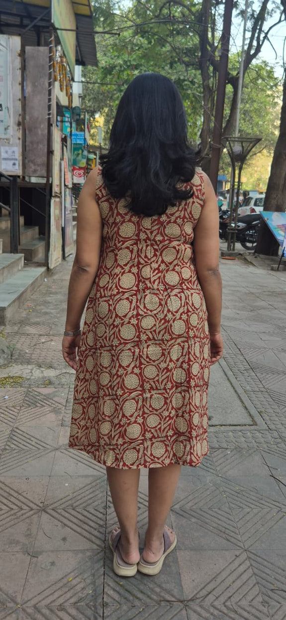 Maroon Slub Cotton Hand Block Printed One Piece