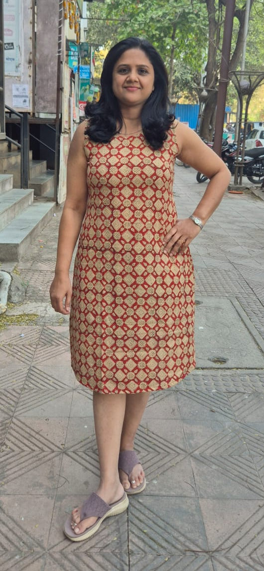 Maroon Slub Cotton Hand Block Printed One Piece