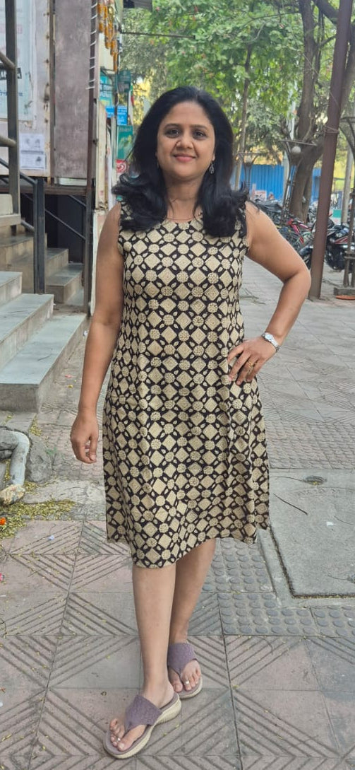 Black Slub Cotton Hand Block Printed One Piece