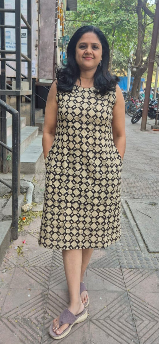 Black Slub Cotton Hand Block Printed One Piece