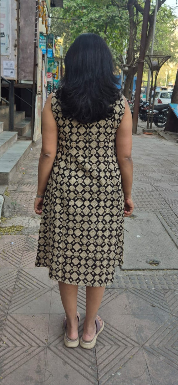 Black Slub Cotton Hand Block Printed One Piece