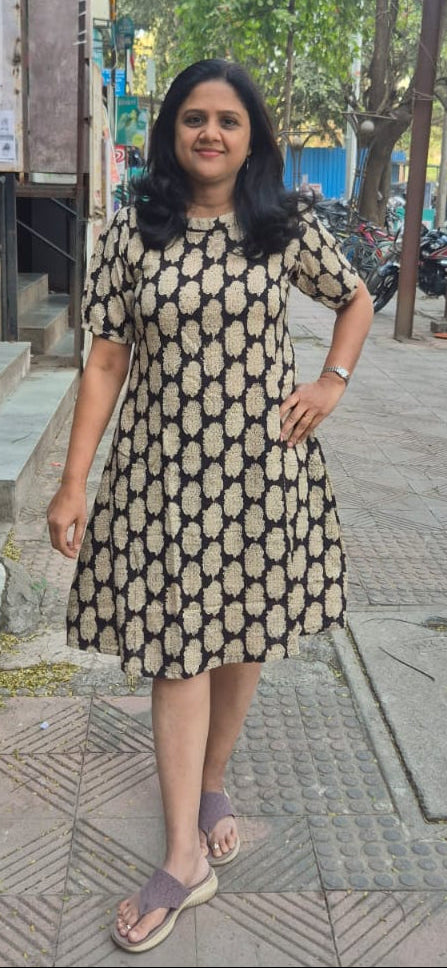 Black Slub Cotton Hand Block Printed One Piece