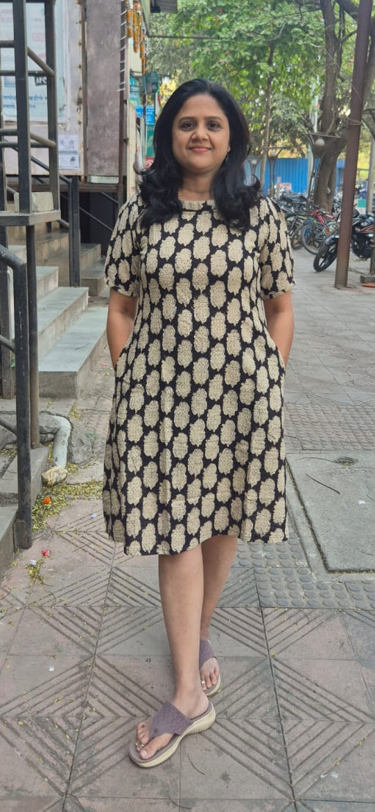 Black Slub Cotton Hand Block Printed One Piece
