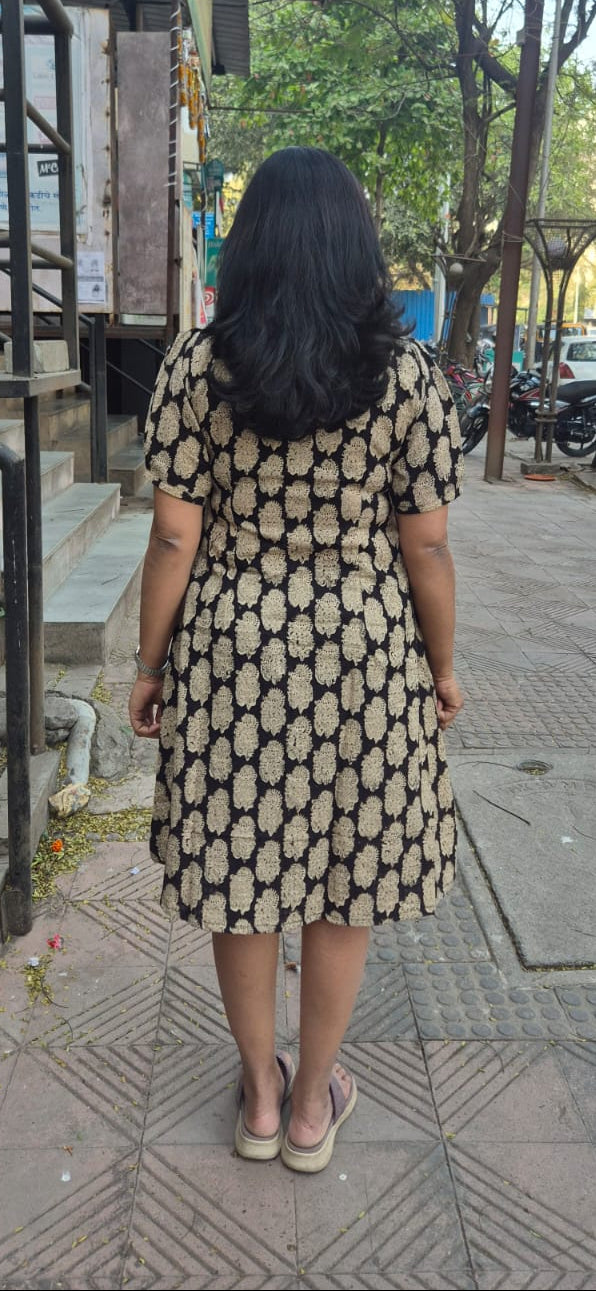 Black Slub Cotton Hand Block Printed One Piece