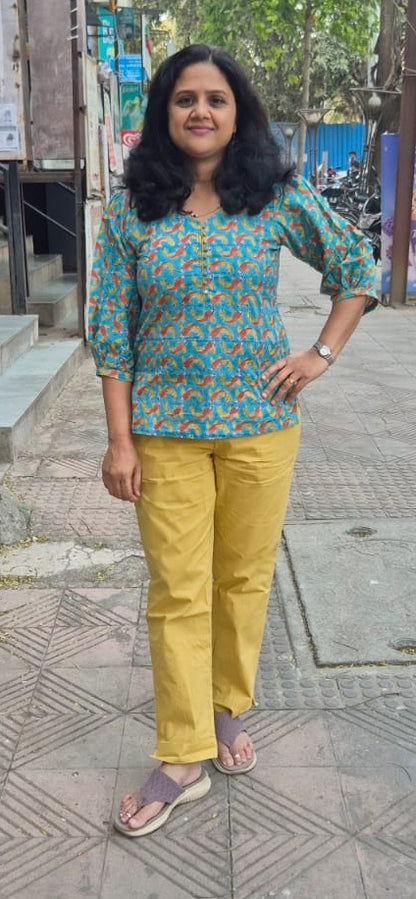 Peacock Blue Pure Cotton Short Top