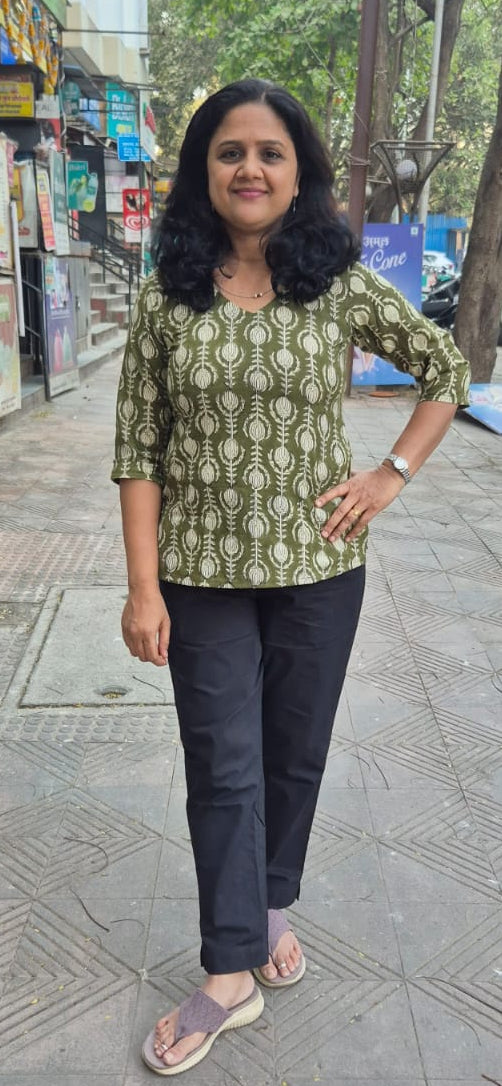 Bottle Green Pure Cotton Short Top