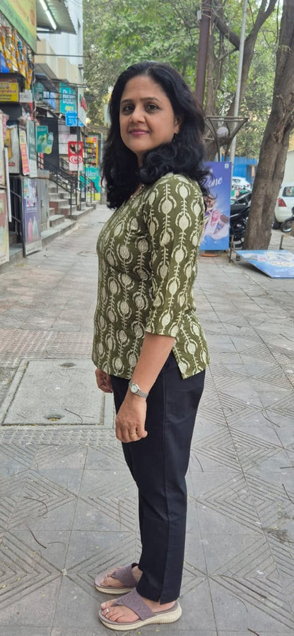 Bottle Green Pure Cotton Short Top
