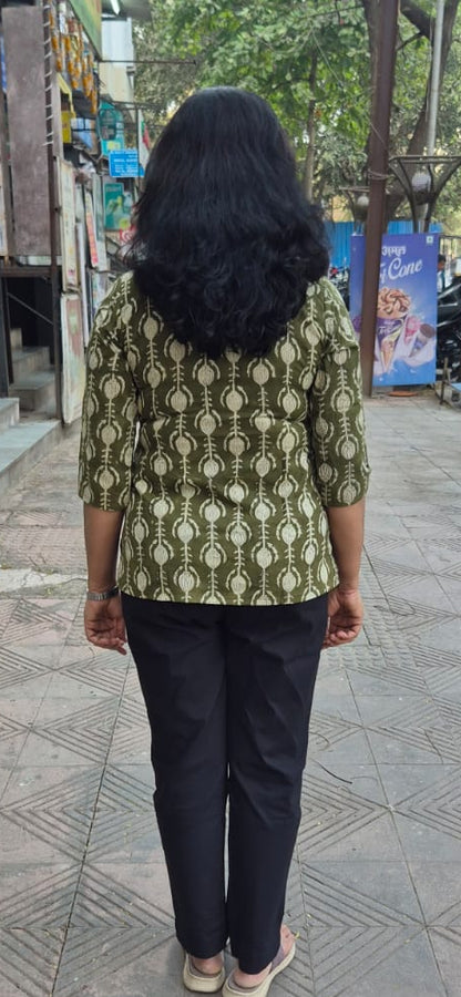 Bottle Green Pure Cotton Short Top