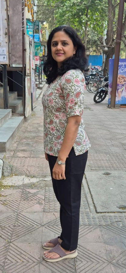 Off White Slub Cotton Short Top