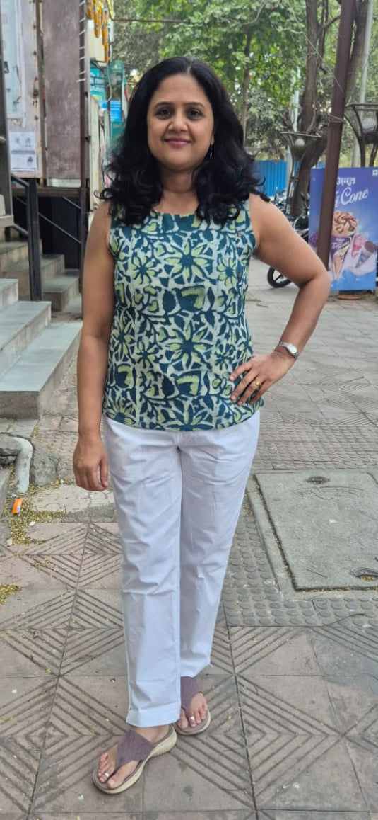 Green Cotton Slub  Short Top