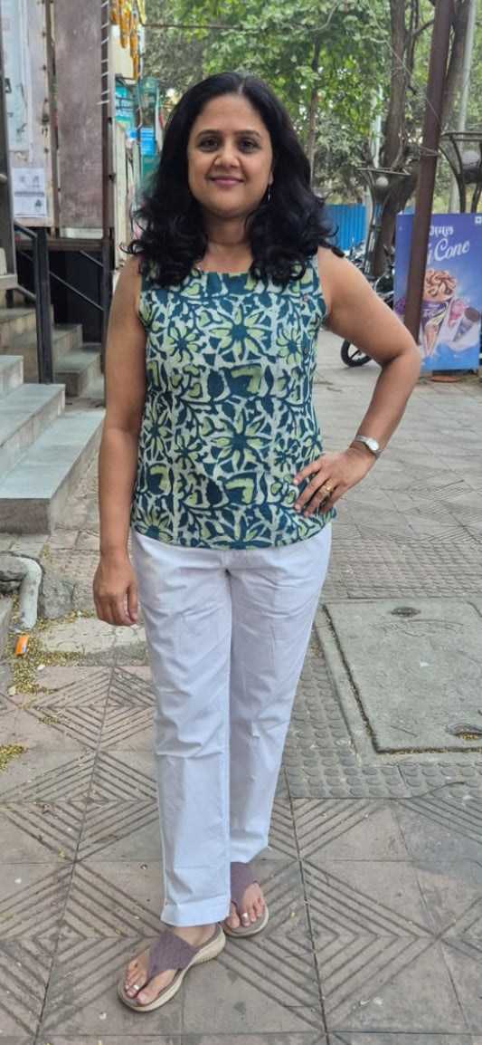Green Cotton Slub  Short Top