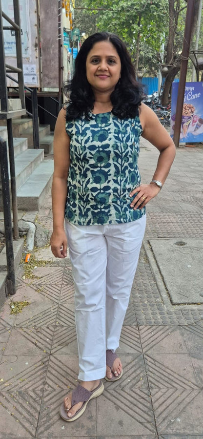 Bottle Green Cotton Slub Short Top