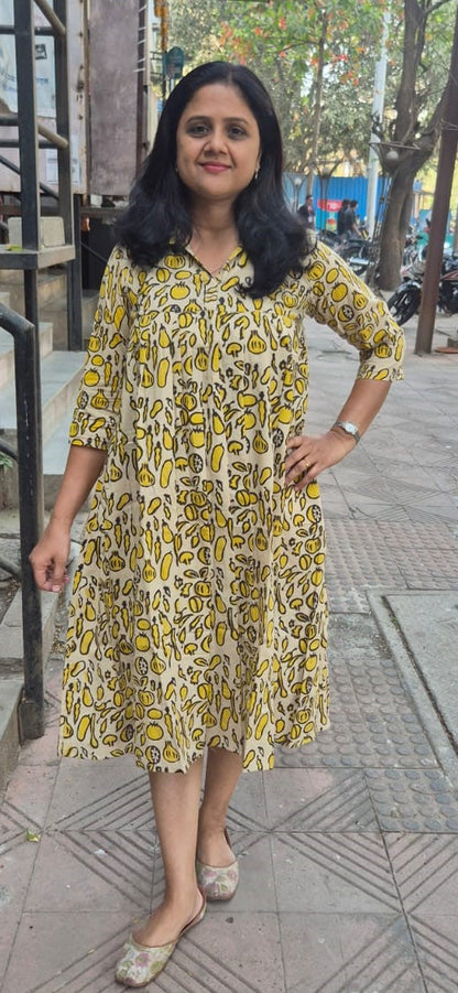 Off White Pure Cotton Hand Block Printed One Piece