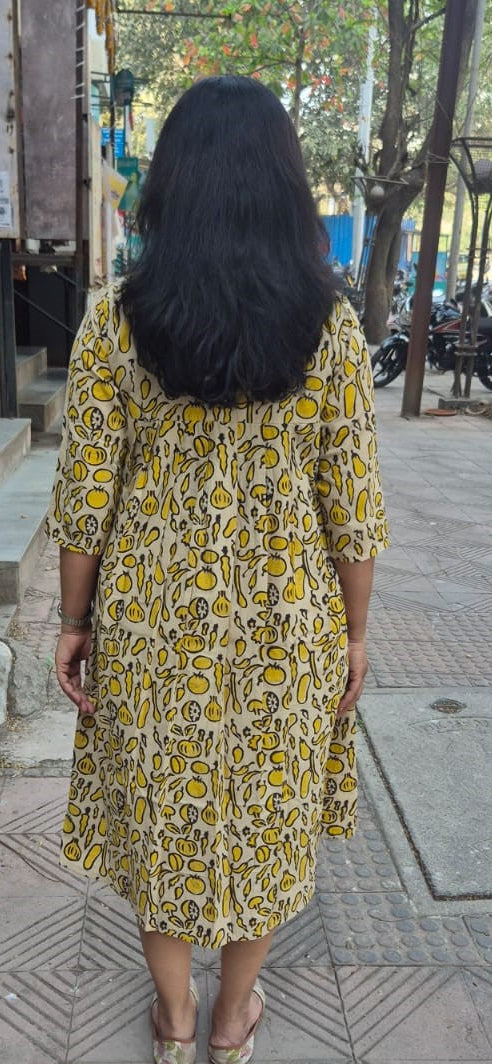 Off White Pure Cotton Hand Block Printed One Piece