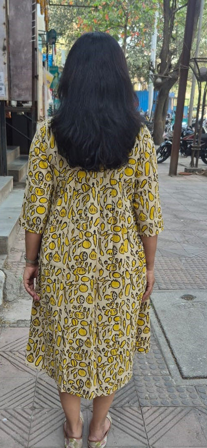 Off White Pure Cotton Hand Block Printed One Piece