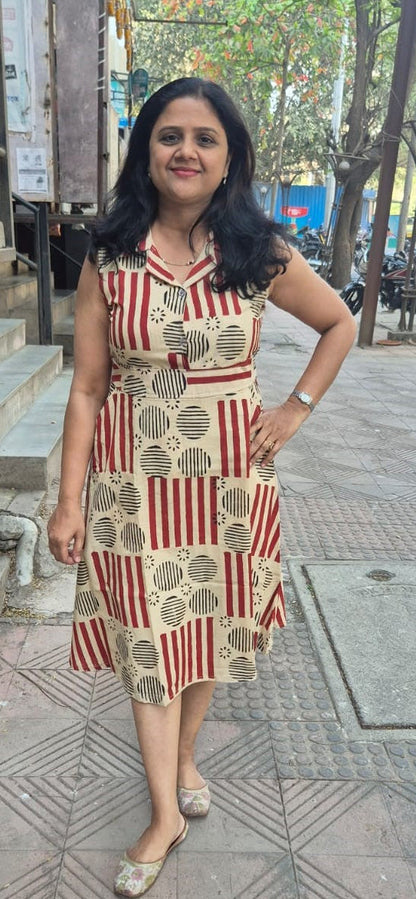 Off White Pure Cotton Hand Block Printed One Piece