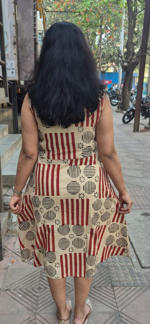 Off White Pure Cotton Hand Block Printed One Piece