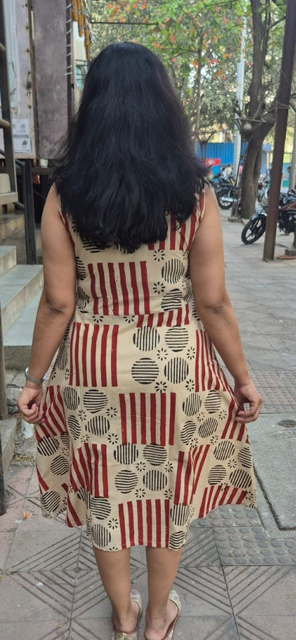 Off White Pure Cotton Hand Block Printed One Piece