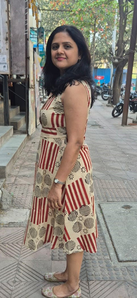 Off White Pure Cotton Hand Block Printed One Piece