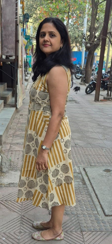Off White Pure Cotton Hand Block Printed One Piece