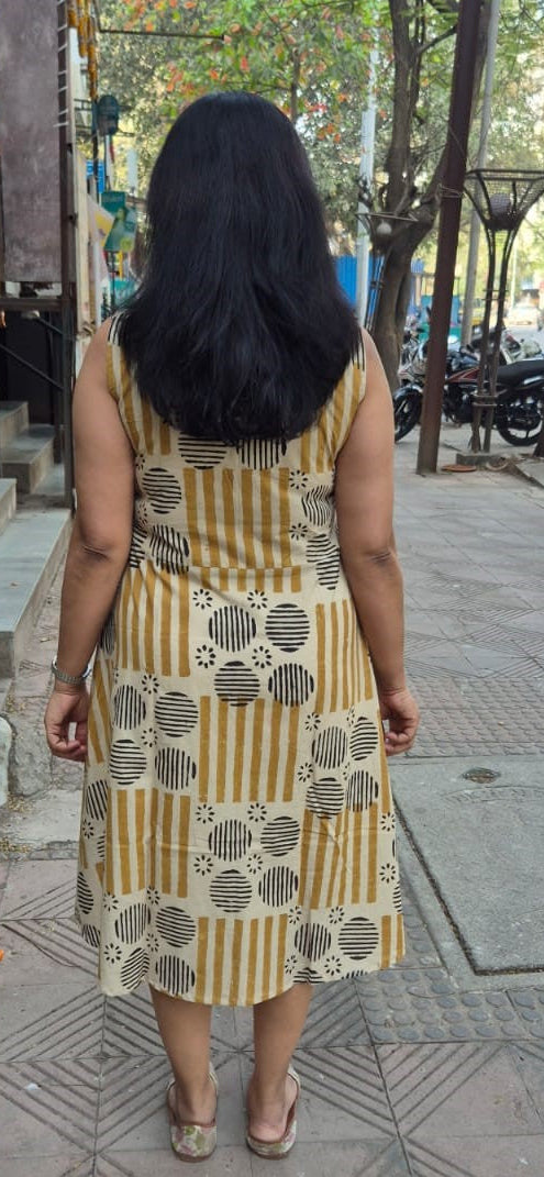 Off White Pure Cotton Hand Block Printed One Piece