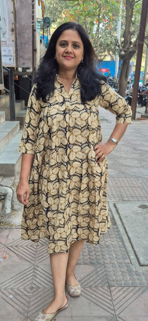 Off White Pure Cotton Hand Block Printed One Piece