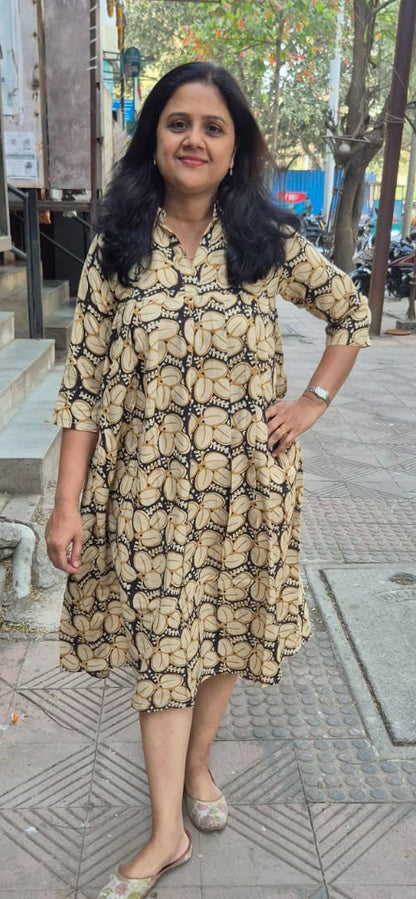 Off White Pure Cotton Hand Block Printed One Piece