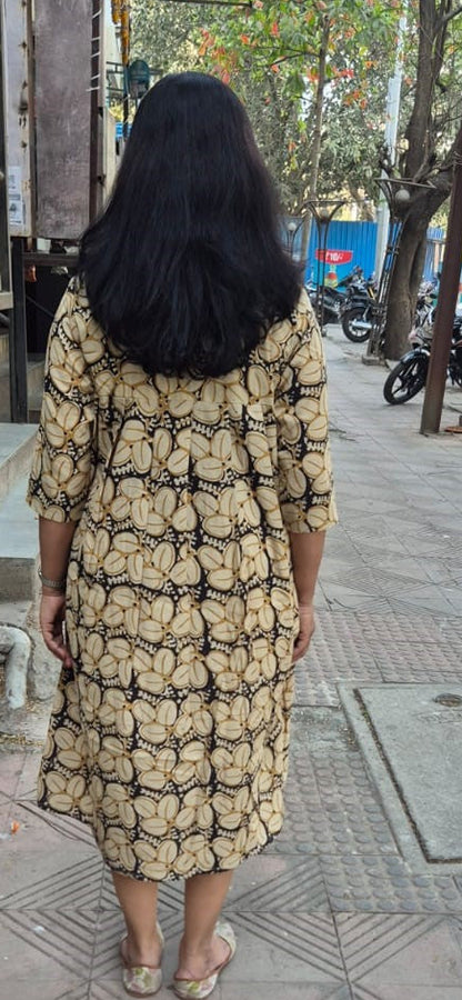 Off White Pure Cotton Hand Block Printed One Piece