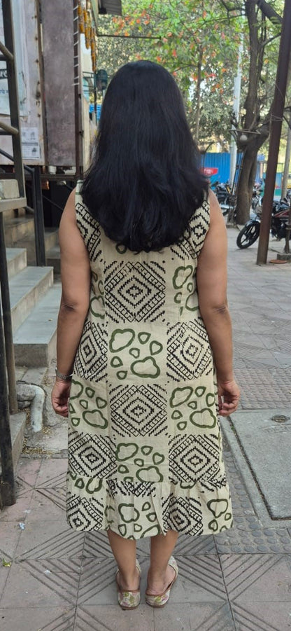 Off White Pure Cotton Hand Block Printed One Piece