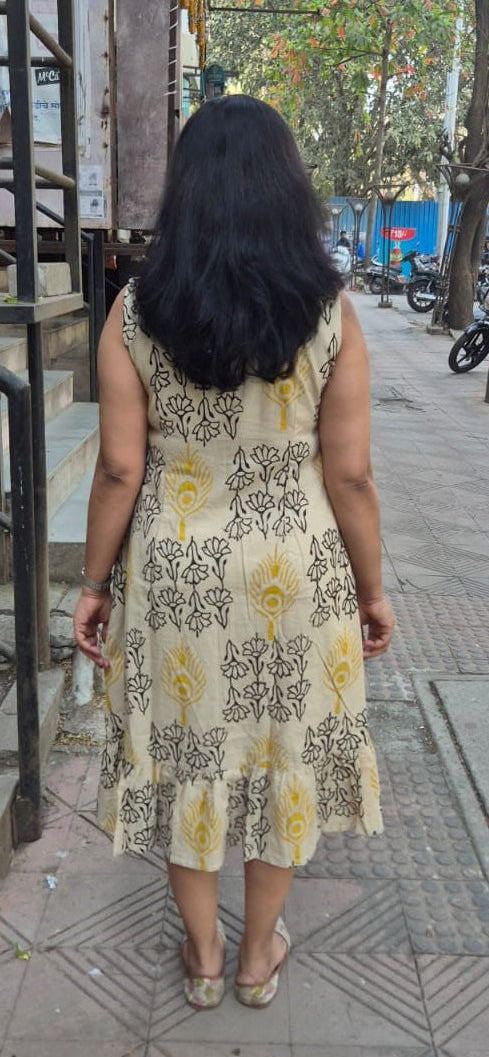 Off White Pure Cotton Hand Block Printed One Piece