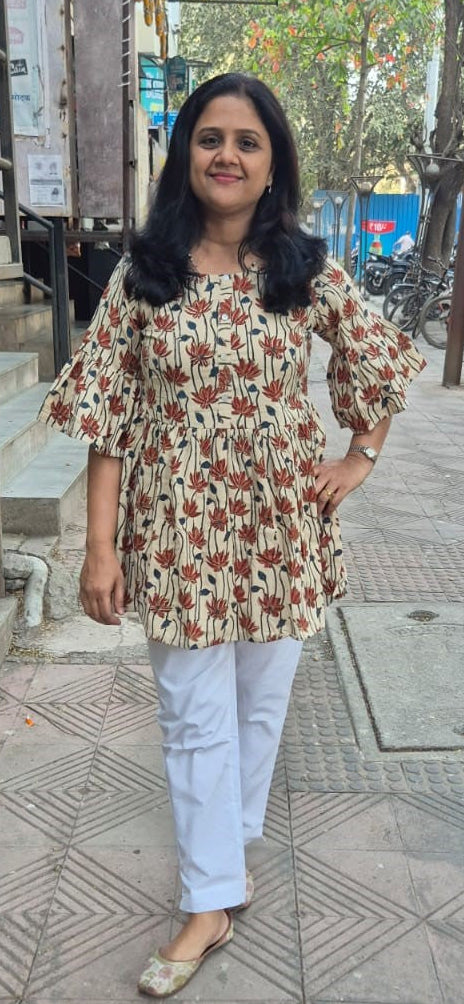 Off White Pure Cotton peplum Short top
