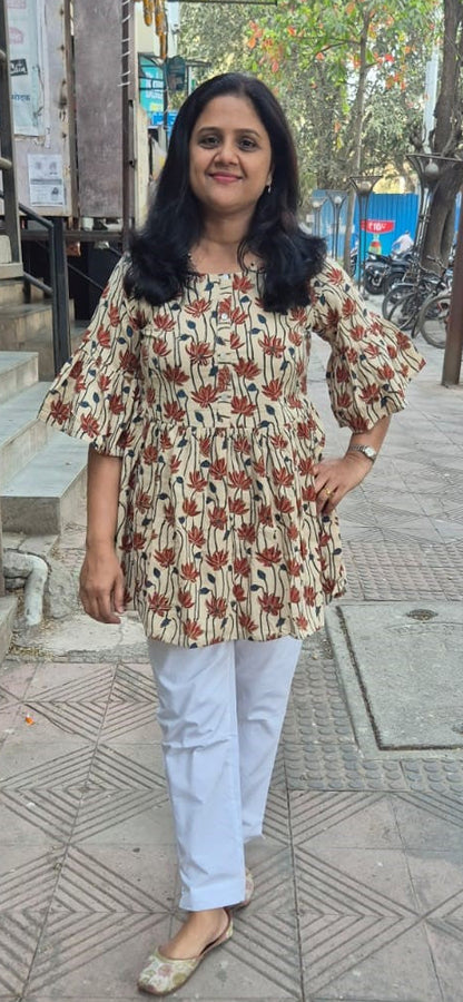 Off White Pure Cotton peplum Short top