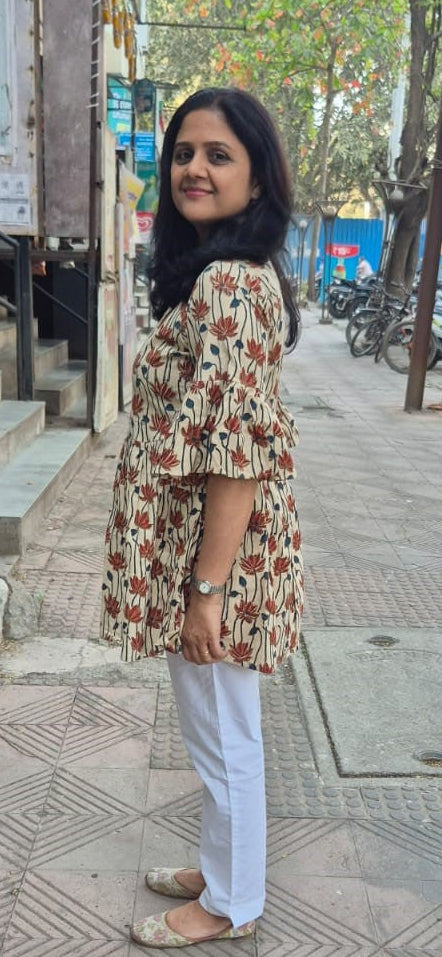 Off White Pure Cotton peplum Short top
