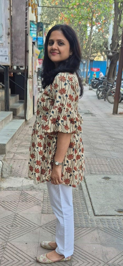 Off White Pure Cotton peplum Short top