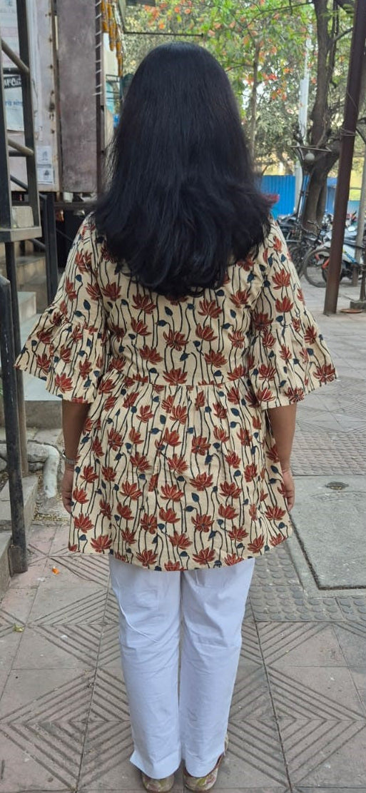 Off White Pure Cotton peplum Short top