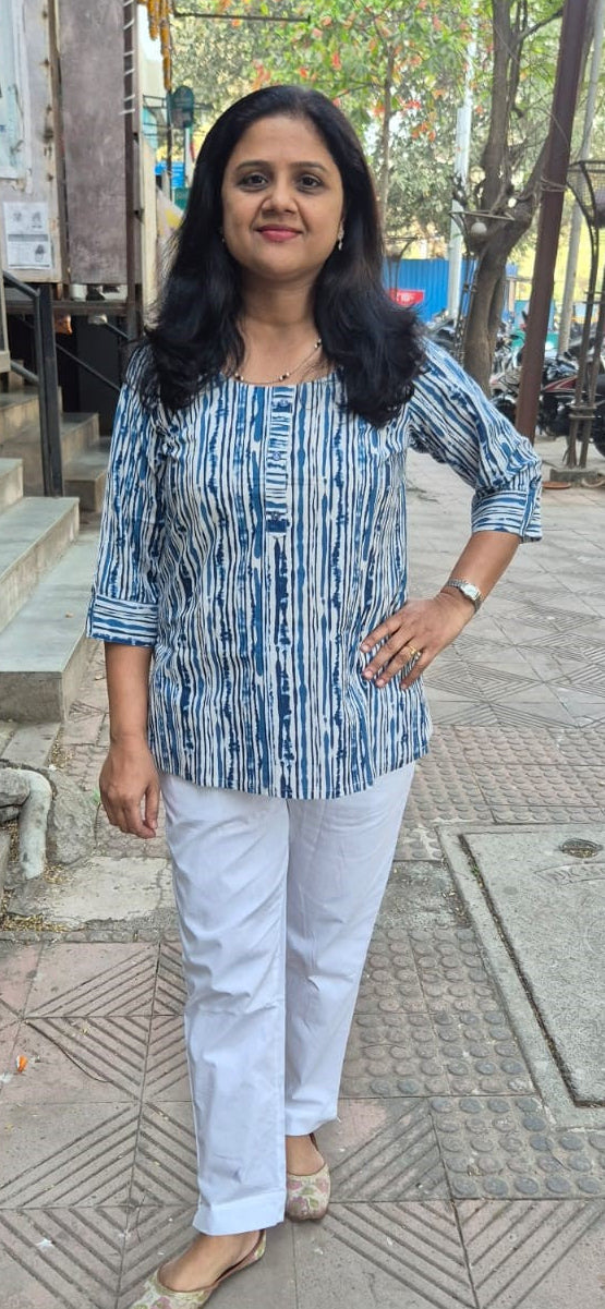 Blue Cotton Ajrakh Short Top
