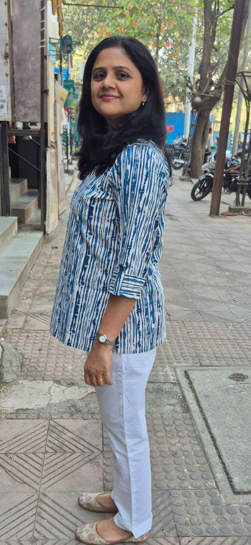 Blue Cotton Ajrakh Short Top